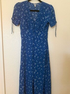 JIGSAW Blue Dandelion Floral Button-Front midi Tea Dress size 4